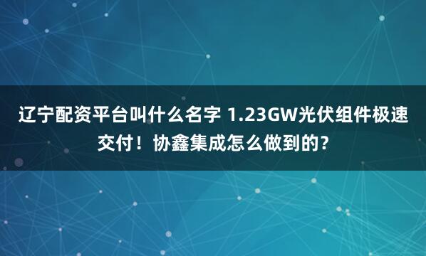 辽宁配资平台叫什么名字 1.23GW光伏组件极速交付！协鑫集成怎么做到的？