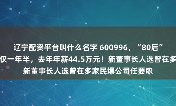 辽宁配资平台叫什么名字 600996，“80后”董事长辞职，任职仅一年半，去年年薪44.5万元！新董事长人选曾在多家民爆公司任要职